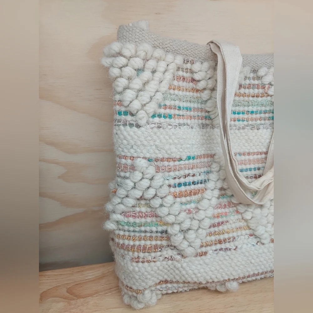 Aztec Pattern Wool Double Strap Bag Tote Purse La… - image 2